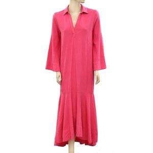 Rhode Solid Midi Shirt Dress Pink Hi & Low Cotton Voile Beach Wear  XS 215038